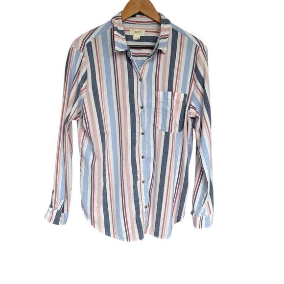 Maeve Tops - Anthropologie Maeve XL Multicolor Striped Linen Blend ButtonUp Shirt Long Sleeve